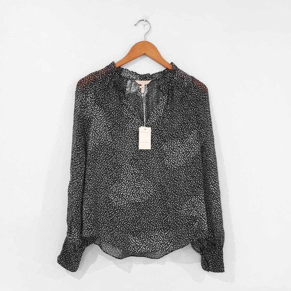 NWT REBECCA TAYLOR Black White Silk Blend Floral Blouse